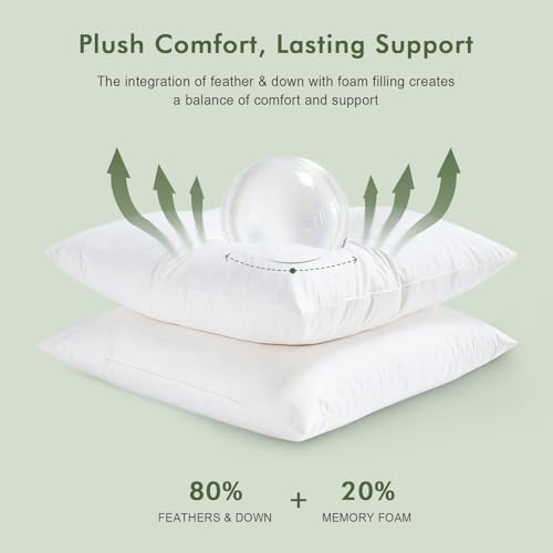 Euro Pillow Inserts 28x28 Inches Pack of 2 - White Down & Feather Fill