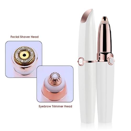 Abhiya's Facial Hair Remover & Eyebrow Trimmer - 2 in 1 Electric Women's Face, Nose & Body Shaver - Painless Epilator - USB Rechargeable with LED Light