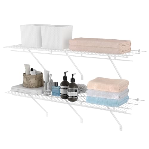 Wall Mounted Closet Shelves 2 Pack - 4 ft x 16 in Wire Shelf Kit, Space-Saving Storage