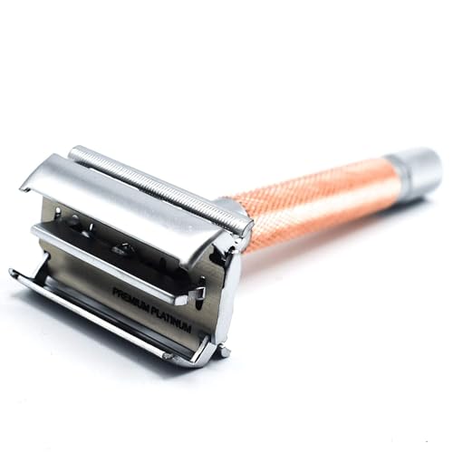 Parker 74R Rose Gold ? Long Handle Butterfly Open Safety Razor for Men | Heavyweight Double Edge Razor Includes 5 Premium Platinum Blades
