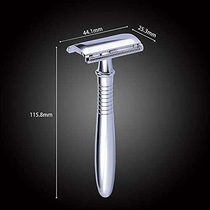 BAILI Classic 3-Piece Metal Double Edge Eco Safety Razor Long Handle Wet Shaving Kit for Men Women with 5 Platinum Blades BD191
