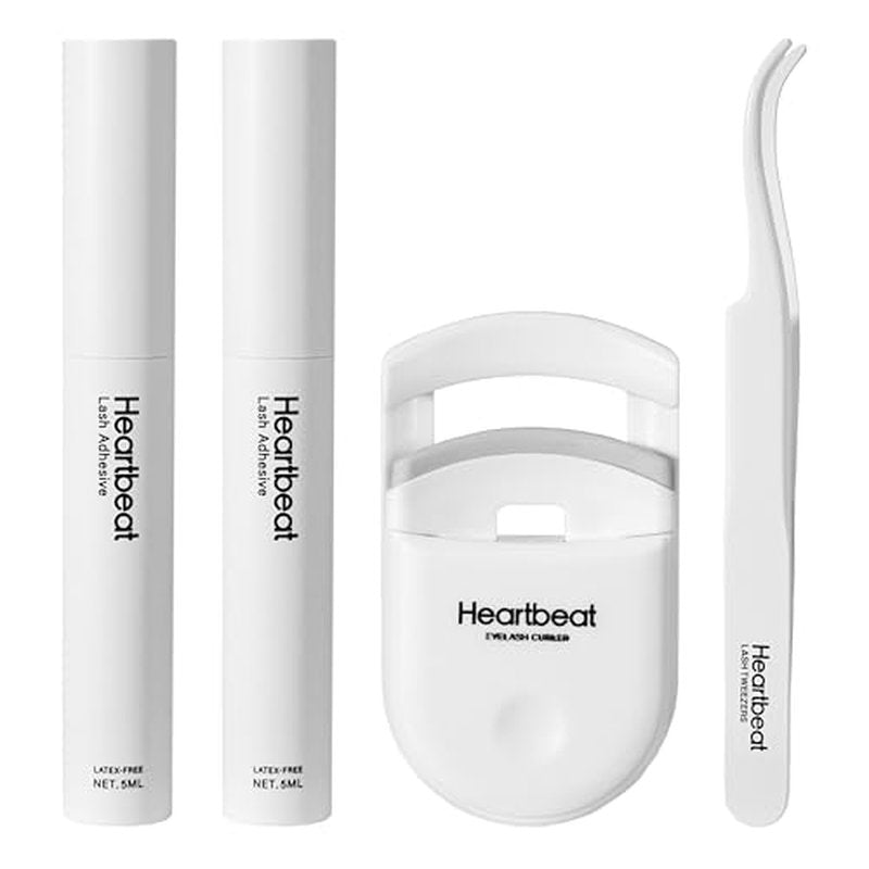 False Eyelash Glue Kit Waterproof No Irritation Latex Free Clear Eyelash Adhesive,Portable Eyelash Curler,Eyelash Tweezers,Professional Strip Fake Lashes Tool Kit (White-Kit)