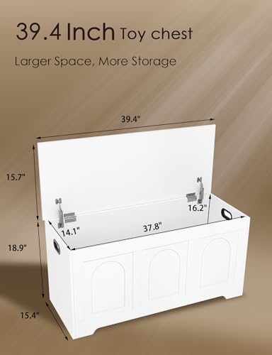 DINZI LVJ Wooden Toy Storage Chest White 39.4 Inch Large Capacity Storage Box