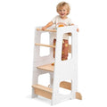 White Wooden Toddler Kitchen Helper & Standing Tower with 3 Heights