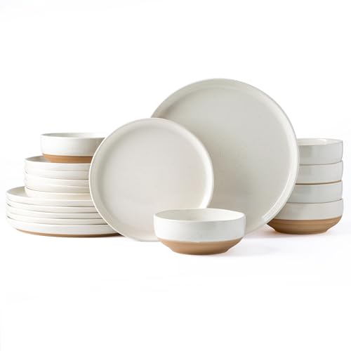 Light Beige Dinnerware Set for 6 - 18 Pieces Ceramic Plates & Bowls