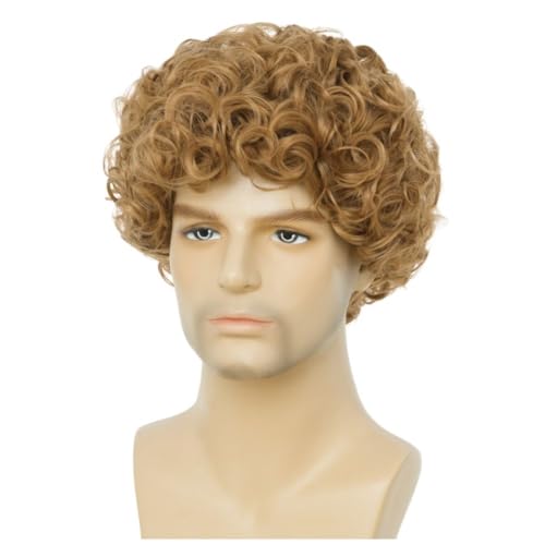 Tseses Blonde Curly Afro Wig for Men – Short Fluffy Rocker Style, 70s/80s Cosplay