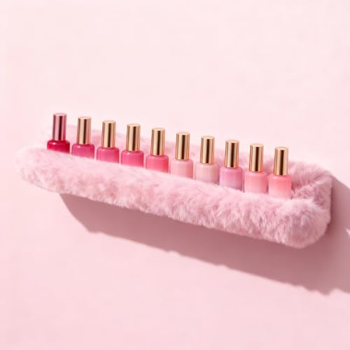 YMVV Furry Pink Wall-Mounted Nail Polish Rack - 15 Inch Plush Organizer