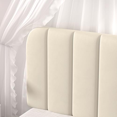 Twin Size Upholstered Bed Frame with Adjustable Headboard - Bone Beige