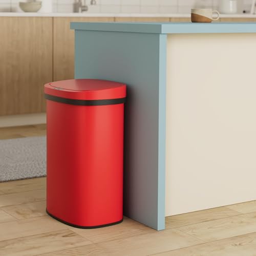 BestOffice 13 Gallon Stainless Steel Trash Can with Lid - Red (Automatic Sensor)