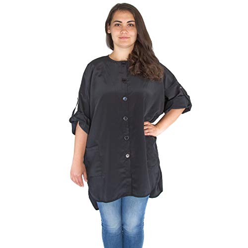 X-Large Black Hair Stylist Smock with Pockets & Roll-Up Sleeves - Salon Uniform