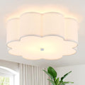 Petal-Shaped White Semi Flush Mount Ceiling Light - 17.7 Inch, Linen Shade