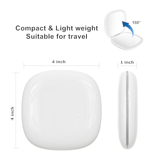 Compact Mirror with LED Light, 1x/10x Magnifying Rechargeable Dimmable Pocket Makeup Mirror for Purse, Travel, 4inch