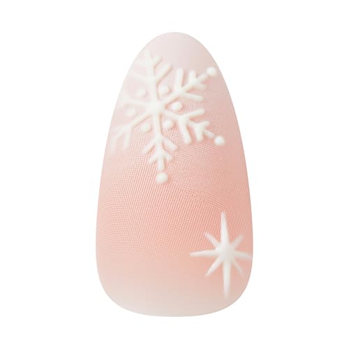 KISS Voguish Fantasy Holiday Press On Nails Almond, ¡®Sleigh All¡¯, Nude, Medium Length, No Damage To Natural Nails, Pink Gel Nail Glue (2g), Mini Nail File, Manicure Stick, & 28 Fake Nails