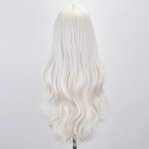 White Wigs for Women - 26 Inch Long Wavy Synthetic Wig with Bangs - Cosplay, Halloween, Daily Use - Variation: White