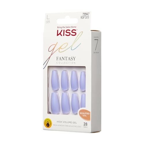 KISS Gel Fantasy Ready-to-Wear Press-On Sculpted Nails, "Night After", Long, Purple, High Arch Kit with Pink Glue, Manicure Stick, Mini File, and 28 Fake Nails (Pack of 2)