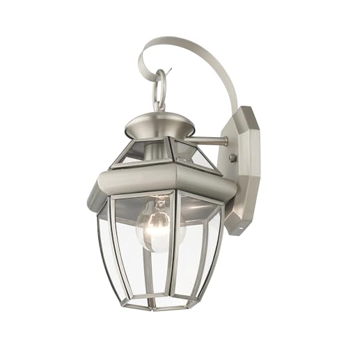 Outdoor Wall Lantern Brushed Nickel Finish Solid Brass with Clear Beveled Glass - Monterey Style