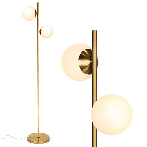 Brightech Sphere Floor Lamp – Gold/Antique Brass 2-Globe Mid‑Century Modern Standing Lamp