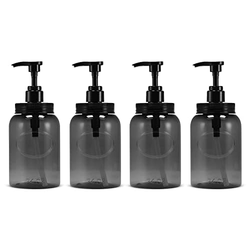 Bottiful Home-24 oz Plastic Refillable Wide-Mouth Jar Style Pump Bottle Dispenser Set of 4 for Thick Liquids (Gray)