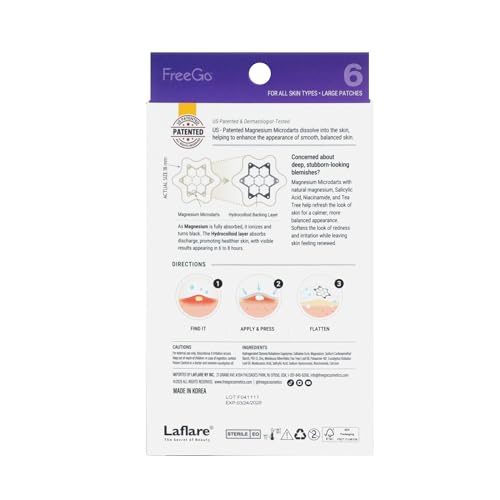 Magnesium Blemish Microdarts | Pimple Patch | Fast-Acting | Quick Calming | 99.9% Pure Magnesium | Madecassic Acid | Tea Tree | Eucalyptus Leaf | Hydrocolloid Spot Care Patch (Large 6 Patches)