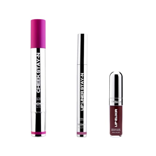 Sacheu Blushberry Bundle ? High Pigment, Buildable, Long Lasting Luminous Glow in a Lightweight, Dewy Finish ? Includes Lip Liner, Lip Elixir, & Cheek STAY-N