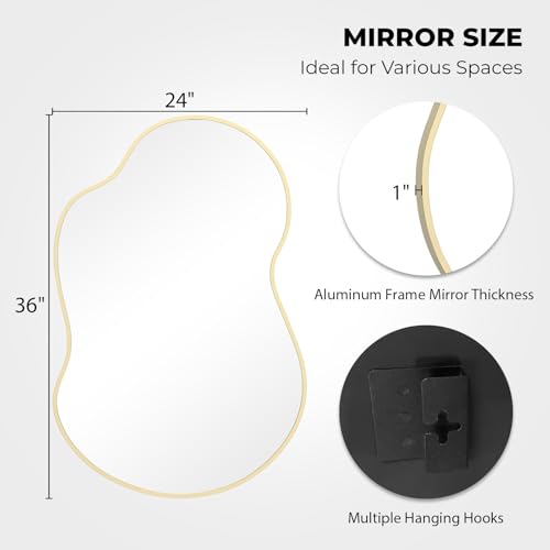 WallBeyond Gold Asymmetrical Wall Mirror - 24 x 36 Inches Modern Irregular Aluminum Frame