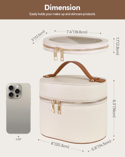 Prite 2-Piece Beige-Brown Travel Makeup Bag Set with Clear Pouch for Women