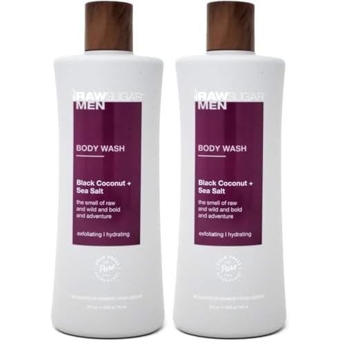 RAW SUGAR Men's Body Wash 25 fl oz (Pack of 2) (Black Coconut + Sea Salt)