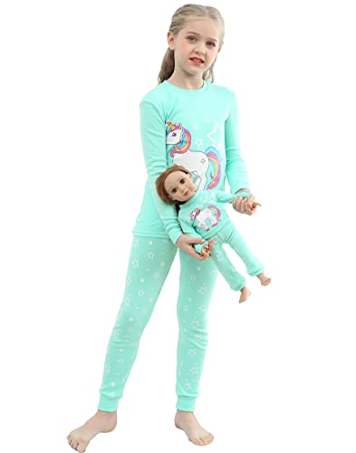 Babyroom Girls Pajamas Matching Doll PJs Toddler Kids Cotton Sleepwear Blue 7 / Long Christmas