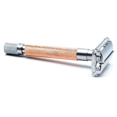Parker 74R Rose Gold ? Long Handle Butterfly Open Safety Razor for Men | Heavyweight Double Edge Razor Includes 5 Premium Platinum Blades