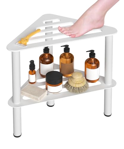 WikLiy White 2-Tier Waterproof Shower Foot Rest Stool for Shaving Legs, Rustproof Bathroom Bench