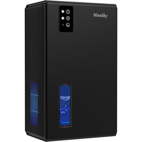 NineSky Black Dehumidifier for Home & Basement, 1000 sq.ft, 95oz Water Tank, Quiet with 7-Color Night Light
