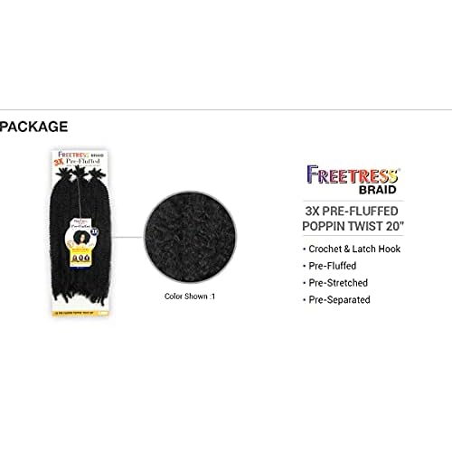 SHAKE N GO Freetress Synthetic Crochet Braid 3X PRE-FLUFFED - POPPIN TWIST 20 inch (1B Off Black), 1-PACK