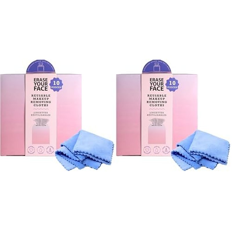 ERASE YOUR FACE Makeup Remover Cloths Box Set - Reusable Microfiber Face Towels to Cleanse & Remove Makeup - Water Activated, Dual-Sided Design for Easy Use - Pink/Blue (10 Count) (Pack of 2)