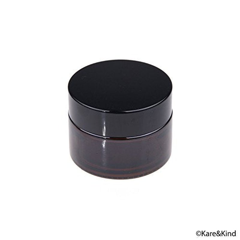 Kare & Kind Refillable Cosmetics Jars Kit - 4x Cosmetics Jars (Amber Glass), 4x Lids, 4x Inner Covers, 39x Labels + 4x Mini Spatula for Easy Filling - For Creams, Essential Oils, Powders, etc.
