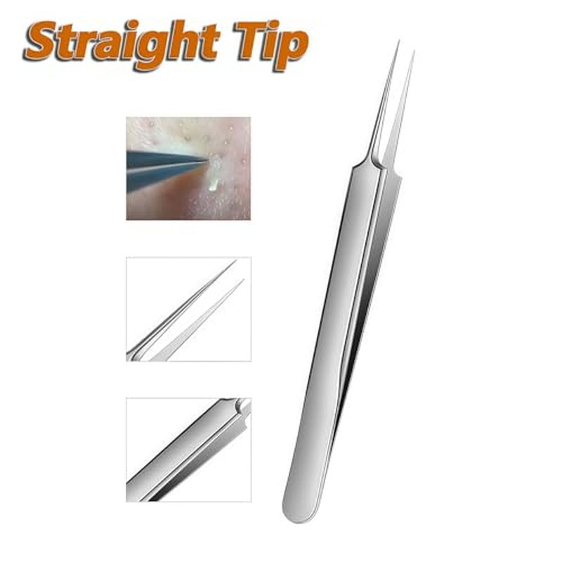 1Set(3PCS) Silver Professional Remove Blackheads Tweezers Set - Stainless Steel Straight/Slanted & Pointed Splinter/Bend Curved Blemish Extractor Tool for Acne Zit Cystic Blemish Whitehead Popping