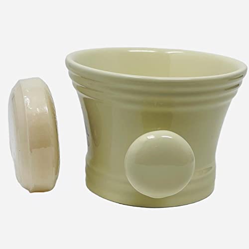 Heavy Duty Ceramic Ivory Shaving Mug with Knob Handle & Natural Soap Set