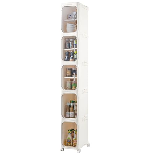 LXLXXL 5-Tier Narrow Bathroom Storage Cabinet Beige Slim Tall Organizer