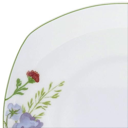 Mikasa Wildflower Garden 16-Piece Bone China Dinnerware Set for 4 - Floral Square Plates & Mugs