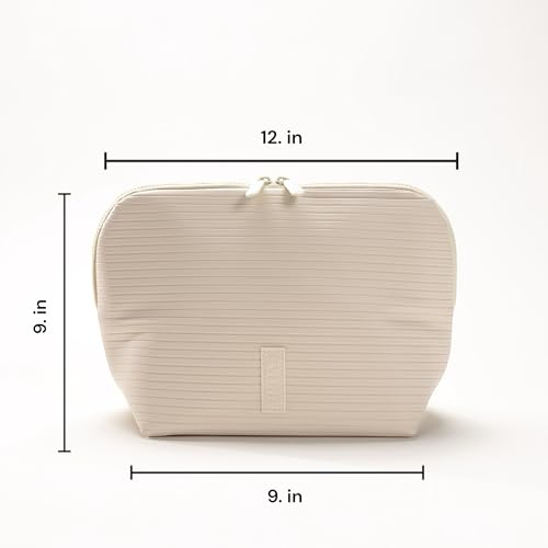 THE VERTI-Vertical Waterproof Makeup & Toiletry Bag | 23-Pocket Organizer with Upright, Fold-Down Design for Skincare, Toiletries & Essentials (Shell)