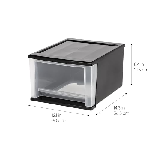 IRIS USA 17 Qt 4-Pack Medium Stackable Drawer Storage Organizer Black