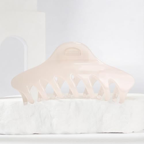 GlamUp 2Pcs Hair Claw Clips XL 5.5in & M 4.3in Acetate, White Pearl & Jelly Blush Pink – Strong Hold Gift Box