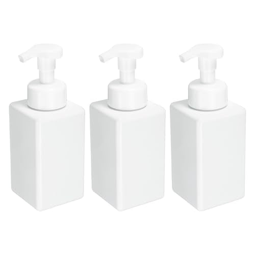 uxcell 3PCS Square Empty Foam Pump Bottle, 450ml Travel Foam Soap Dispenser Empty Refillable Plastic Pump Bottle for Lash Shampoo, Hand Soap, Facial Lotion(5.7", White)