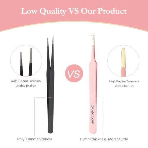 Lash Tweezers Set for Eyelash Extensions - 3 Precision Fiber Tip Diamond Grip, Volume,L-shape Boot, 90 Degree Lash Tweezers for Volume Classic Lashes Premade Fans (3)