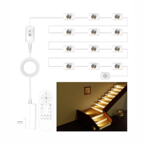 Ameistor 16-Stair Plug-in Dual Motion Sensor Indoor Stair Lights, Dimmable 3000K-6000K Cascading Effect