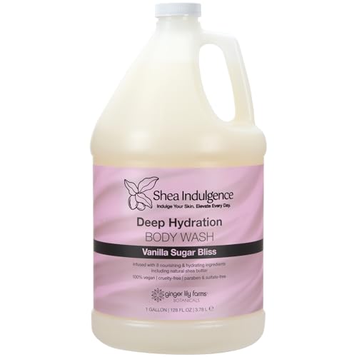 Ginger Lily Farms Shea Indulgence Body Wash Vanilla Sugar Bliss 128oz – Deep Hydrating, Vegan & Cruelty-Free
