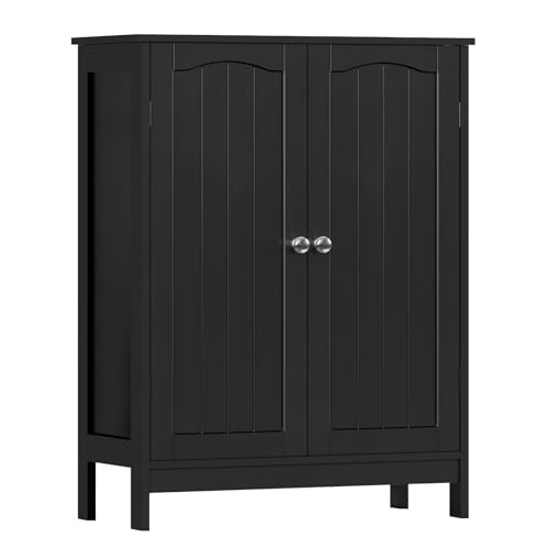 Iwell Black Bathroom Cabinet with 2 Doors & 3 Shelves - Multi-Purpose Storage