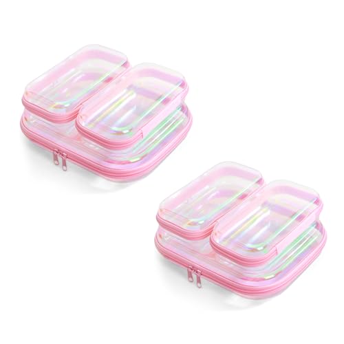 Pink Clear Hard Shell Zipper Cosmetic & Diaper Organizer Case Set 4M+2L
