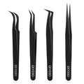 Eyelash Tweezers for Lash Extensions (Set of 4), Professional Lash Extension Tweezers Kit, Lash Tweezers for Mega Volume, Isolation & Classic False Lashes