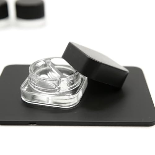 CannaAroma 60 Pack Black-Lid 7ml Dual-Compartment Square Glass Jars for Concentrates