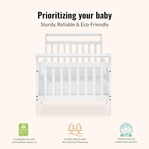 Dream On Me Emma 3-in-1 Wooden Toddler Bed - White, GREENGUARD Gold Certified